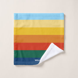 Retro Sunset Stripes with Simple Space Bold Name ウォッシュタオル