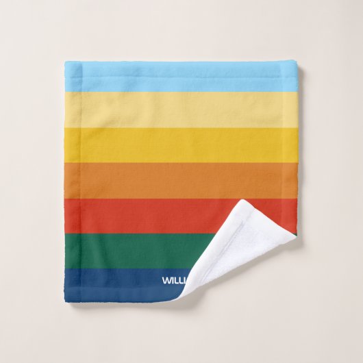 Retro Sunset Stripes with Simple Space Bold Name ウォッシュタオル (ウォッシュタオル)