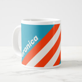 Retro Sunset Tide Rush Stripes with Name ジャンボコーヒーマグカップ