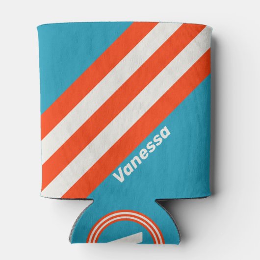 Retro Sunset Tide Rush Stripes with Name 缶クーラー (裏面)