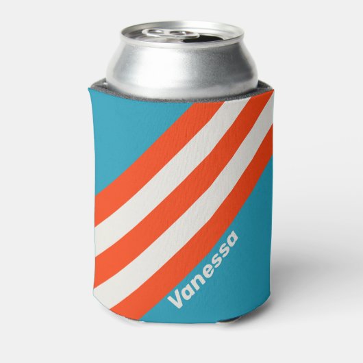 Retro Sunset Tide Rush Stripes with Name 缶クーラー (缶裏面)