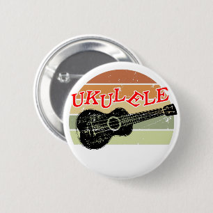 Retro Sunset Ukulele Distressed Drawing 缶バッジ