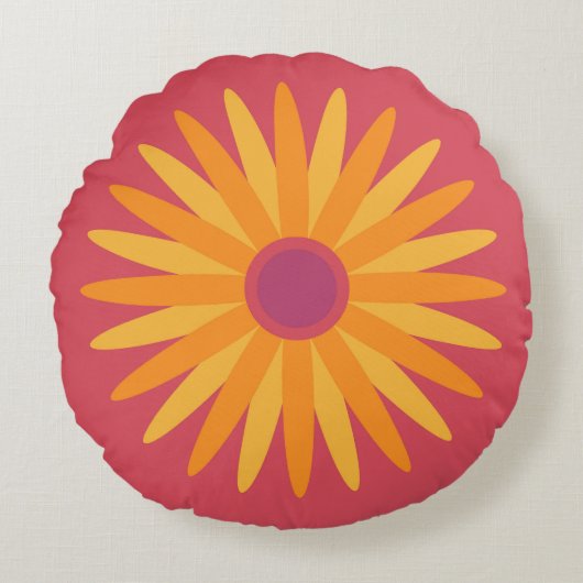 Retro Sunshine Flower Pillow ラウンドクッション (正面)
