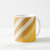 Retro Sunshine Mustard Stripes with Name コーヒーマグカップ (正面右)