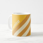 Retro Sunshine Mustard Stripes with Name コーヒーマグカップ (正面左)