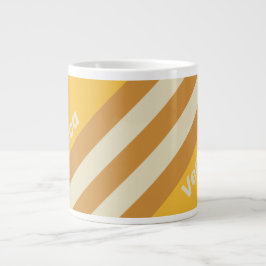 Retro Sunshine Mustard Stripes with Name ジャンボコーヒーマグカップ