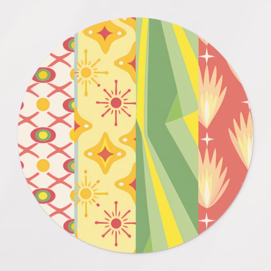 Retro Sunshine Patterns – Bold Colorful  ラベル (デザイン1)