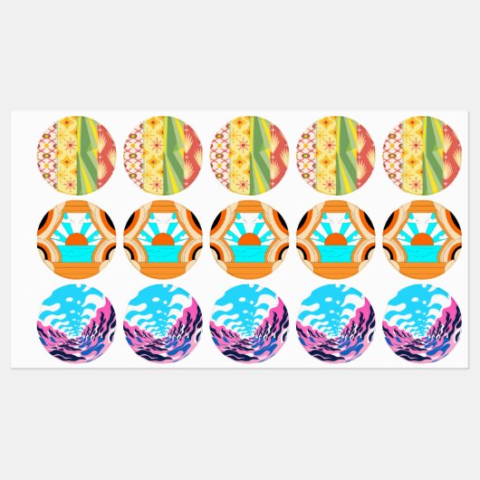 Retro Sunshine Patterns – Bold Colorful  ラベル (シート)
