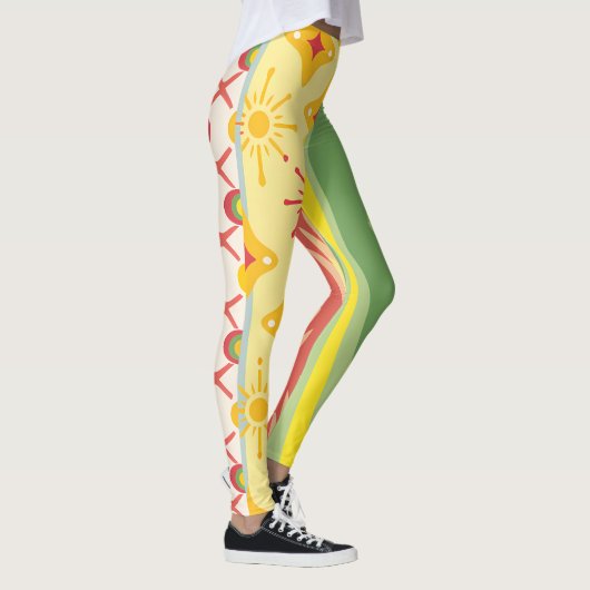 Retro Sunshine Patterns – Bold Colorful レギンス (右)