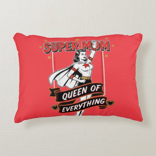 Retro Super Mom Queen of Everything Art Tee アクセントクッション (正面)