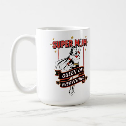 Retro Super Mom Queen of Everything Art Tee コーヒーマグカップ (左)