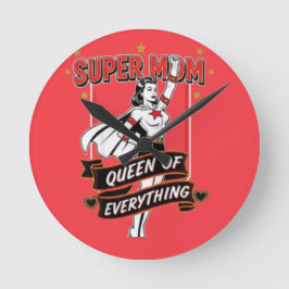 Retro Super Mom Queen of Everything Art Tee ラウンド壁時計
