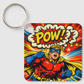 Retro Superhero POW! Comic Book Pop Art キーホルダー (正面)