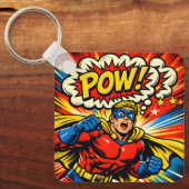 Retro Superhero POW! Comic Book Pop Art キーホルダー (正面)