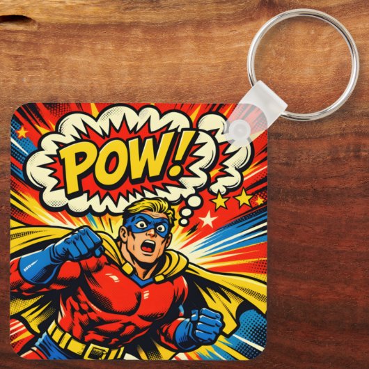 Retro Superhero POW! Comic Book Pop Art キーホルダー (裏面)