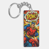 Retro Superhero POW! Comic Book Pop Art キーホルダー (正面左)