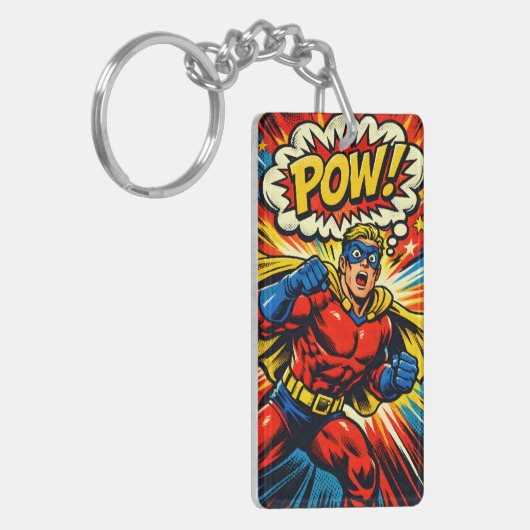 Retro Superhero POW! Comic Book Pop Art キーホルダー (正面左)