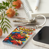 Retro Superhero POW! Comic Book Pop Art キーホルダー (正面右)