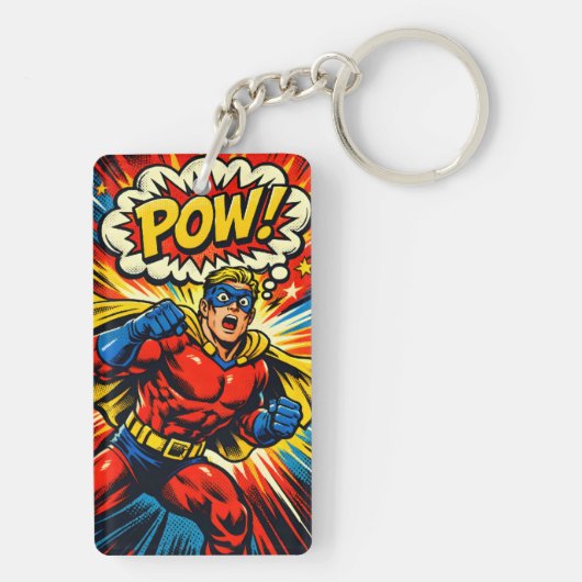 Retro Superhero POW! Comic Book Pop Art キーホルダー (裏面)