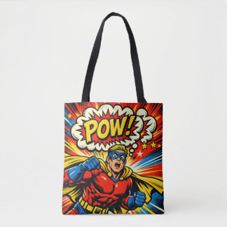 Retro Superhero POW! Comic Book Pop Art トートバッグ