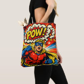 Retro Superhero POW! Comic Book Pop Art トートバッグ (クローズアップ)