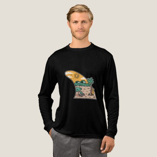 Retro Surf Fin Beach Scene T-Shirt トライブレンドTシャツ (正面全体)