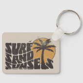 Retro Surf Sand Sunsets Palm Tree Beach Vibes キーホルダー (正面)