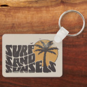 Retro Surf Sand Sunsets Palm Tree Beach Vibes キーホルダー (正面)