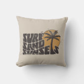 Retro Surf Sand Sunsets Palm Tree Beach Vibes クッション (正面)