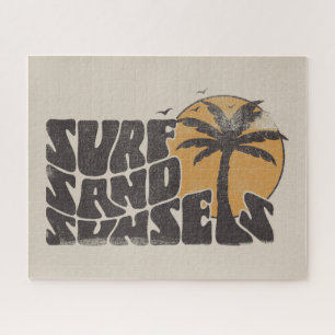 Retro Surf Sand Sunsets Palm Tree Beach Vibes ジグソーパズル