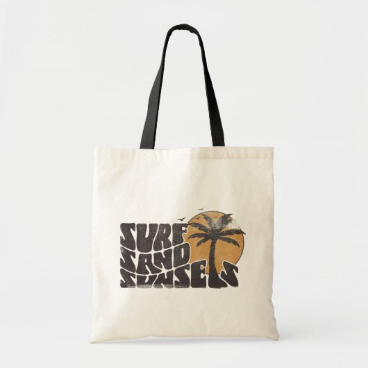 Retro Surf Sand Sunsets Palm Tree Beach Vibes トートバッグ (正面)
