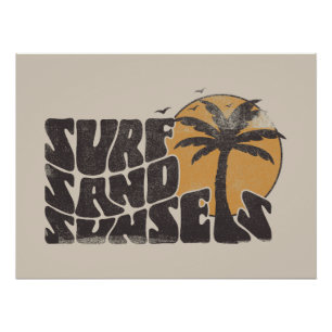 Retro Surf Sand Sunsets Palm Tree Beach Vibes ポスター