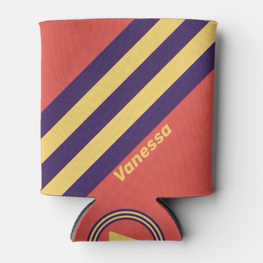 Retro Surf Sunset Stripes with Name 缶クーラー (正面)