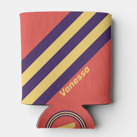 Retro Surf Sunset Stripes with Name 缶クーラー (裏面)