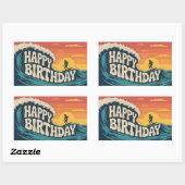 Retro Surf Theme "Happy Birthday" Illustration 長方形シール (シート)
