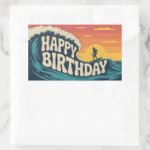 Retro Surf Theme "Happy Birthday" Illustration 長方形シール (バッグ)