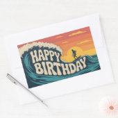 Retro Surf Theme "Happy Birthday" Illustration 長方形シール (封筒)