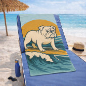 Retro Surfer Dog Blue Coastal Surfing Bulldog Art ビーチタオル