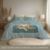 Retro Surfer Dog | Blue Surfing Bulldog Reversible 枕カバー