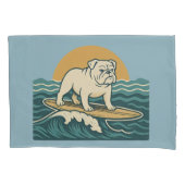 Retro Surfer Dog | Blue Surfing Bulldog Reversible 枕カバー (正面)