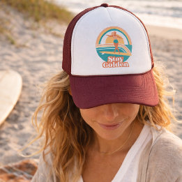 Retro Surfer Girl Stay Golden Coastal キャップ
