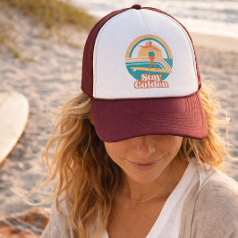 Retro Surfer Girl Stay Golden Coastal キャップ