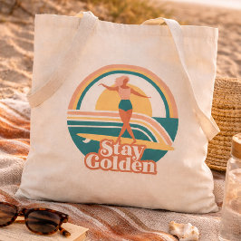Retro Surfer Girl Stay Golden Coastal トートバッグ