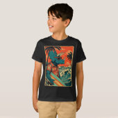 Retro Surfing Dinosaur Hawaii Summer Triceratops S Tシャツ (正面フル)