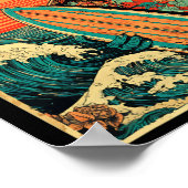 Retro Surfing Tyrannosaurus Hawaiian Summer Dinosa ポスター (角)