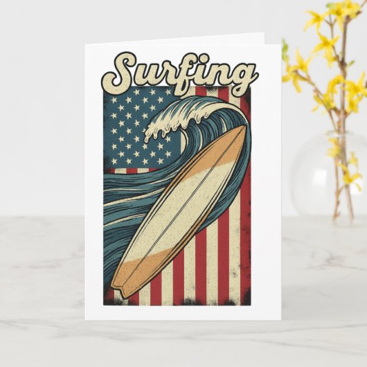 Retro Surfing USA Flag カード (黄色い花)