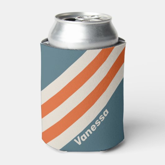 Retro Surfside Stripes with Name 缶クーラー (缶正面)