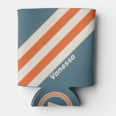 Retro Surfside Stripes with Name 缶クーラー (正面)