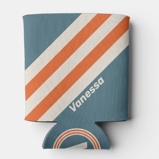 Retro Surfside Stripes with Name 缶クーラー (裏面)