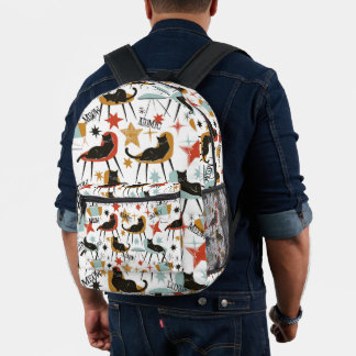 Retro Swanky Black Cat in Atomic MCM Backpack プリントバックパック